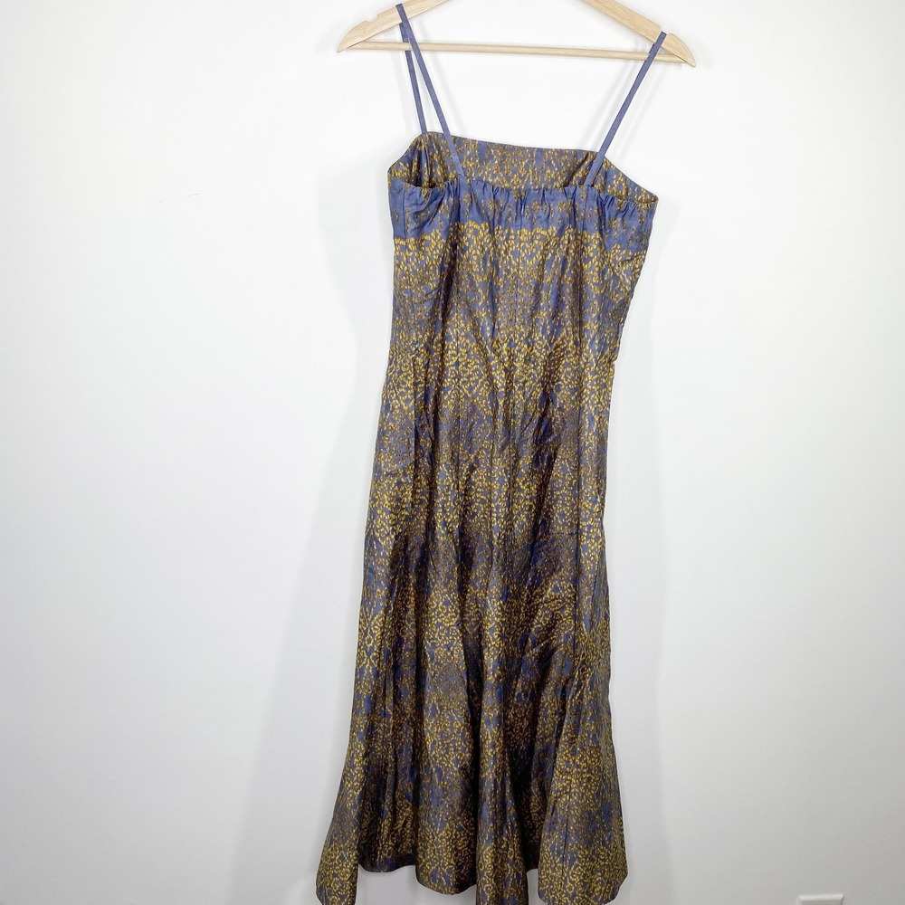 Peruvian Connection Womens 6 Pima Cotton Midi Dress Blue Gold Boho Sleeveless - Picture 3 of 10